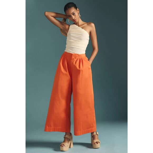 NWOT Anthropologie Maeve Slouchy Wide-Leg Trousers Size 0 Bright Orange #8D401 - Picture 1 of 13